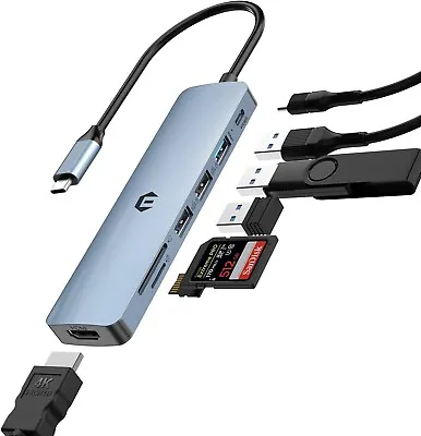 USB C 7 In 1 Hub: 4K HDMI USB - Multiport Dock: Windows PC MacBook Pro/Air • £12.34