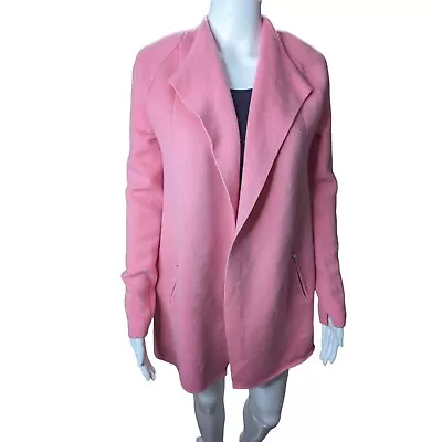 Talbots Pink 100% Merino Wool Open Front Cardigan Jacket Zipper Pockets Sz M • $34.98