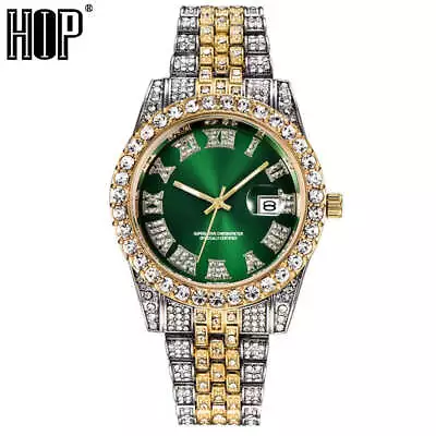Hip Hop Full Iced Out Mens Watches Luxury Date Quartz Wrist Watches With Micropa • £18.87