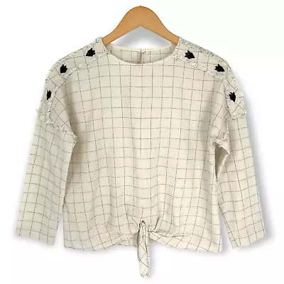 ZARA Girls | Size 13/14 | Soft Collection Windowpane Embroidered Tie-Front Top • $20