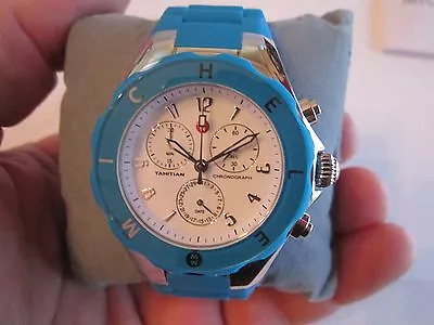 Michele Tahitian Chronograph Watch - F Model Blue Turquoise Jelly - Rare Color • $207.99