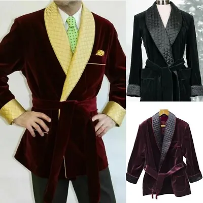 Vintage Velvet Men Smoking Jackets Shawl Lapel Robes Dinner Party Winter Blazers • $55.17