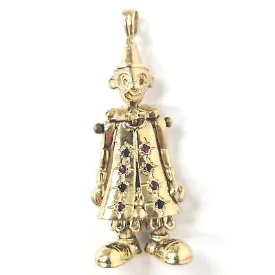 9ct Gold Clown Pendant Moveable Blue And Red Cubic Zirconia Stones Hallmarked • £395