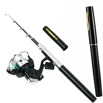 Mini Portable Pocket Fish Pen Shape Aluminum Alloy Fishing Rod Pole Reel NEW • $18.89