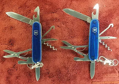 Lot Of Two Translucent Sapphire Blue Victorinox Climber Swiss Army Knife 2 • $32.95