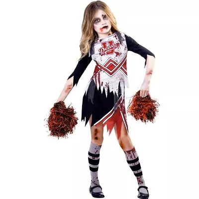 Child Girls Zombie Cheerleader Fancy Dress Costume Kids Halloween High School • £9.99