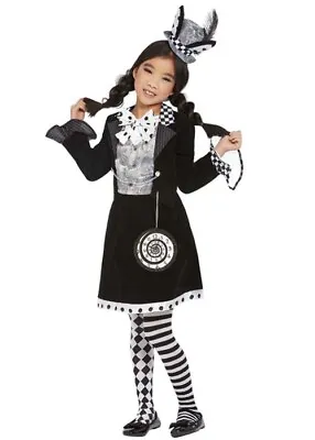 £36.99 • Buy Kids Halloween Mad Hatter Gothic Girl Fancy Dress Fairytale Costume Black White