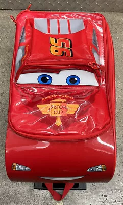 Vtg Disney Cars Lightning Mcqueen Red Suitcase Carry-on Luggage Piston EUC Works • $59.99