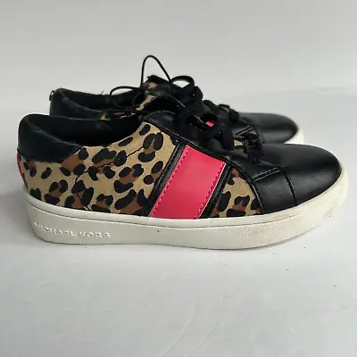 MICHAEL KORS Animal Print Sneakers Shoes Youth Girls 10 Black Brown Pink MK Logo • $14