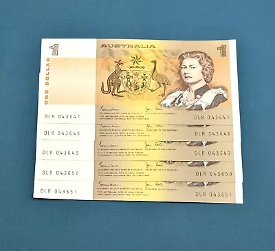 5x Australian One Dollar Paper Bank Notes Consecutive Serial Numbers. $1 • $49