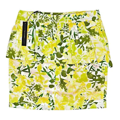 T Tahari Womens Skirt Yellow Floral Size 4 Cotton Joanna Peplum Layered NEW • $19