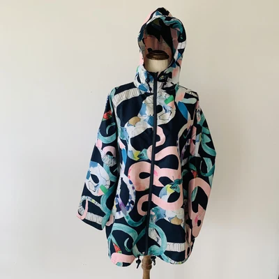$75 • Buy Gorman X Miranda Skoczek One Size Colourful Snake Print Hooded Zip Rain Coat