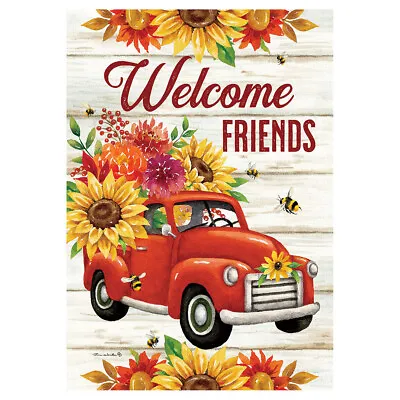 Welcome Friends Fall Sunflower Flower Truck Mum Bee Mini Window Garden Yard Flag • $8.97