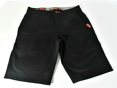 Superdry Mens Chino Shorts New 28 Solid Black Slim Flat Front Mid Leg Khaki • $22.49