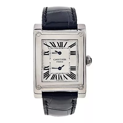 Cartier Tank Vis Dual Time Paris CPCP 18k White Gold Mens Watch 2552 • $17500