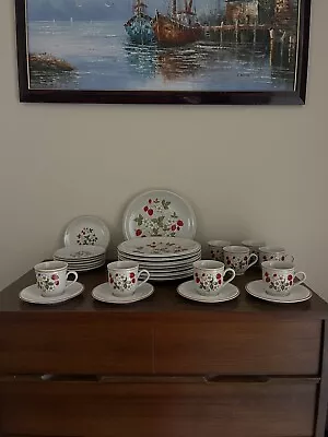 VTG STRAWBERRIES N CREAM STONEWARE Dinner Ware Dish Set Japan SHEFFIELD 27 PCS • $150