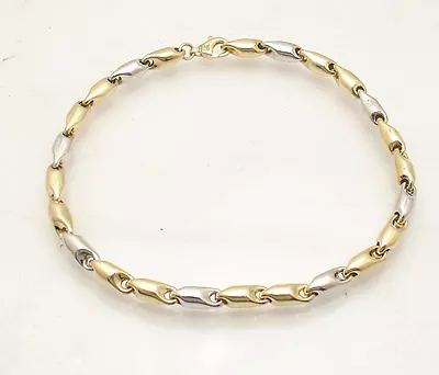 Mens Round Bullet Style Link Bracelet Real 14K Yellow White Two-Tone Gold • $420