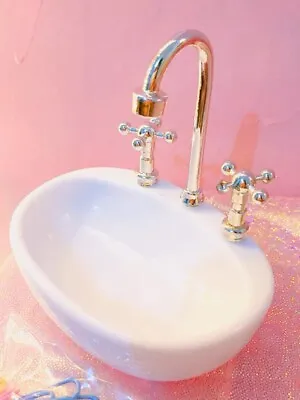 Dolls House 1/6 Scale Miniatures White Sink Basin W/ Faucet Bathroom Furniture • $6.95