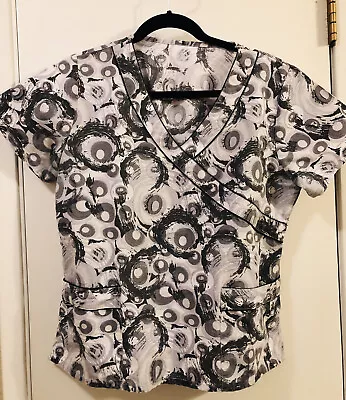 ECKO UNLTD Scrub Top Short Sleeve Cotton V Neck  - Gray Swirls M • $10.99