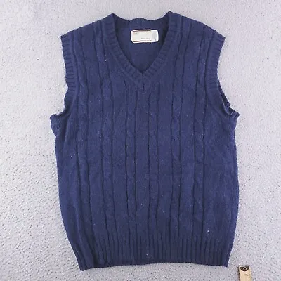 Vintage Sears Sweater Mens Large Wool Sleeveless Cable Knit V Neck Pullover • $17.95