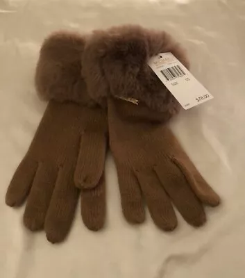 Michael Kors Dark Camel Gloves Brown Faux Fur Trim Accent On Wrist OS NWT • $38.50