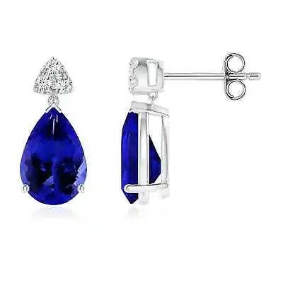 ANGARA 9x6mm Natural Tanzanite Drop Earrings With Diamonds In Silver For Women • £2258.34