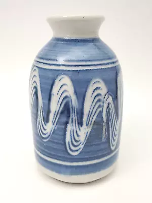 Vintage Studio Art Pottery Vase Hand Thrown Blue Stoneware 5  Artist Signed • $10.85