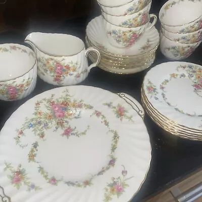 Minton Lorraine Teaset Cups Saucers Side Plates Jug Bowl Plate Floral Bouquet  • £85