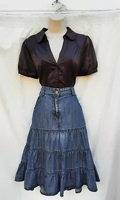 £6.99 • Buy Denim Flared Skirt,gypsy,boho,rockabilly,dixie,60s,70s,80s Vintage Style,size 12
