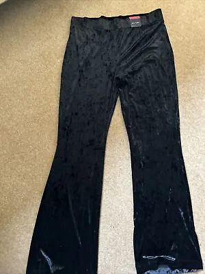 M&S Ladies VELOUR PARTY TROUSERS SLIM FLARE SIZE 18 L LONG BLACK  BNWT Rrp £25 • £12.50