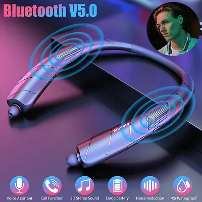 $27.98 • Buy Bluetooth Neckband Wireless Earbuds Speaker Headset Stereo Earphones Retractable