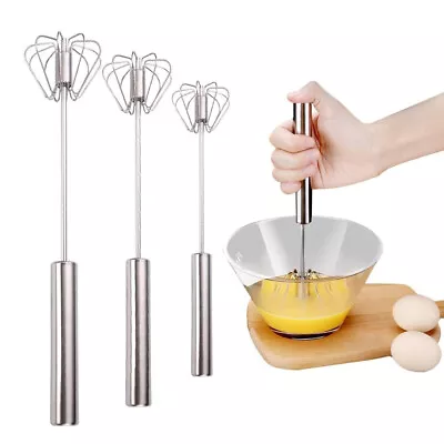 Egg Beater Self Turning Semi-automatic Whisk Hand Mixer Blender Kitchen Tools • £4.65
