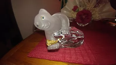 FABERGE'JEWELED CUB' Sculpture.  Frosted Crystal Polar Bear On Clear Base.Vtg  • $150