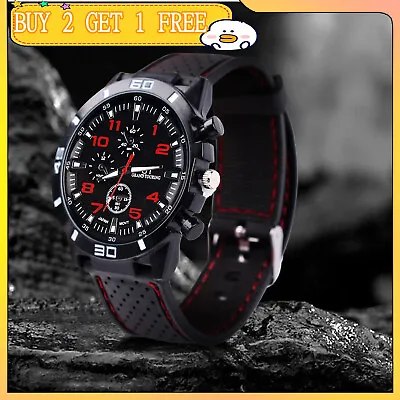 Men’s Military Watch Leather Date Quartz Analog Army Casual Dress Wrist Watches • £3.98