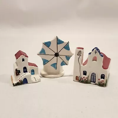 Charming Vintage 3 Piece Hand Made & Painted Miniature Ceramic Greek Village • $16