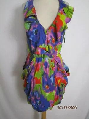 H&M Garden Collection Short Ruffled Dress 8 Tencel Big Pockets Missing Belt NEW • $24.99