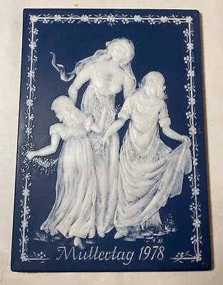 Vintage Villeroy & Boch Ges Gesch Mettlach Jasperware Blue Porcelain Wall Plaque • $59.99