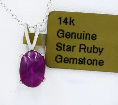 GENUINE 1.42 Cts STAR RUBY PENDANT 14k WHITE GOLD - Free Appraisal Service • $0.99