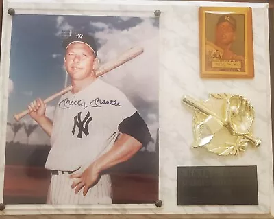 Mickey Mantle Autographed Photo On A Plaque With 1952 Reprint Rookie Card W/ COA • $150