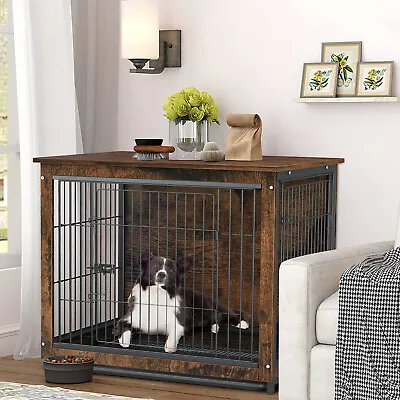 Heavy Duty Wooden Dog Crate Side End Table Large Strong Metal Wire Pet Kennels • $125.92