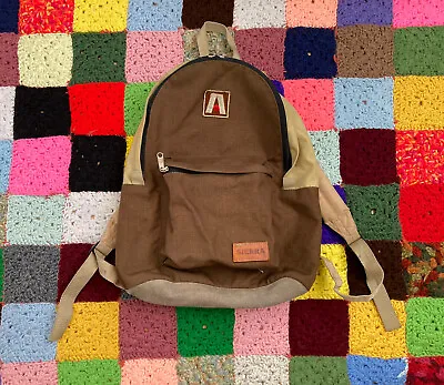 VINTAGE 80S 90s ACADEMY BROADWAY AB BACKPACK Day Pack Brown Patch Retro Vtg Worn • $41.99