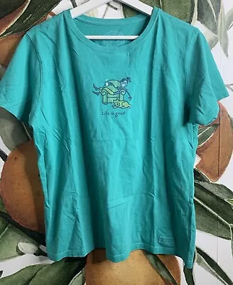 Life Is Good Womens Medium Green Cotton Short Sleeve Tee Shirt • £2.57