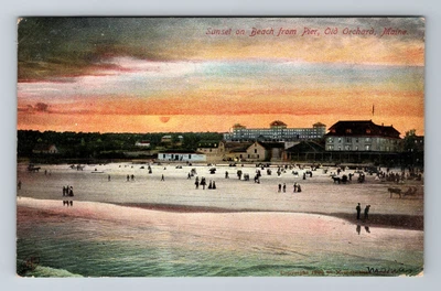 £11.67 • Buy Old Orchard ME-Maine, Sunset On Beach From Pier, Antique Vintage C1906 Postcard