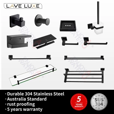 $34 • Buy MATT BLACK Towel Rack Rail Toilet Paper Roll Holder Brush Shelf Robe Hook SQUARE
