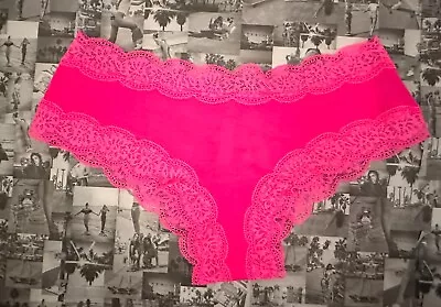 NWT Victoria's Secret PINK LACE TRIM CHEEKSTER Panty Atomic Pink Large L • $14.95