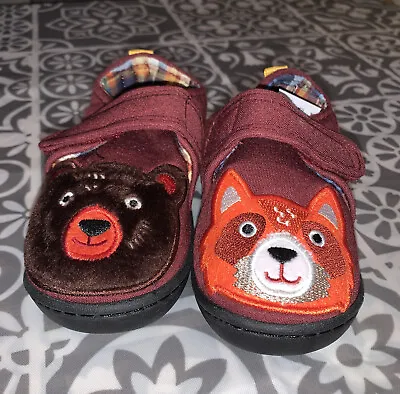 Bnwt Boys Slippers Size 7 Next Fox And Bear Faces Berry Colour • £7