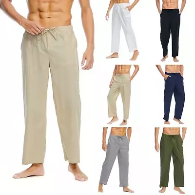 $21.49 • Buy Men's Casual Linen Trousers Loose Cotton Linen Comfort Straight Leg Beach Pants