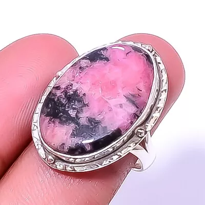 Natural Manganese In Rhodonite Ring Size 8 925 Sterling Silver Jewelry For Women • $12.99