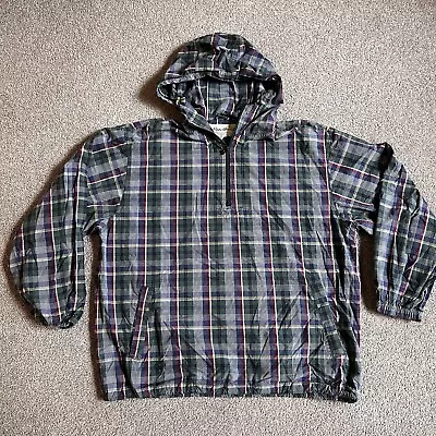 Vintage Eddie Bauer Jacket Pullover Hoodie Cotton Plaid Drawstring Men's Size M • $30