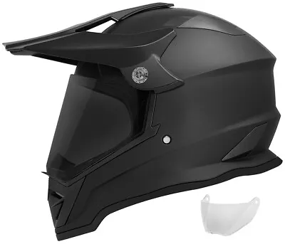 Dual Sport Motocross Helmet Matte Black DOT ATV Snowmobile + Smoked Shield S M • $69.95